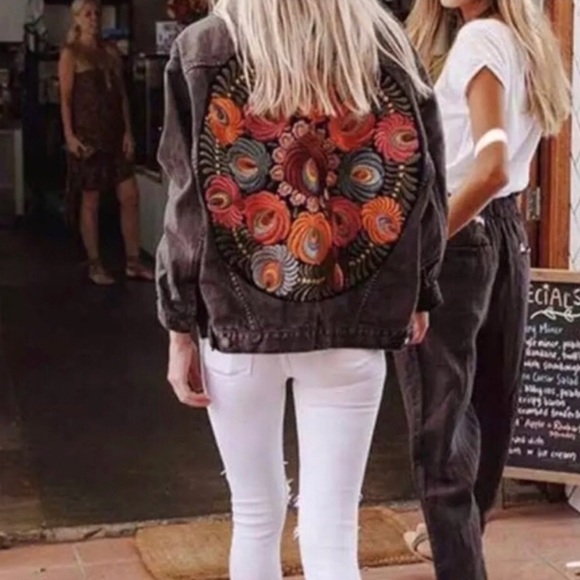 RELISTED Boho Embroidered Oversized Embroidered Jean Jacket - Picture 3 of 14